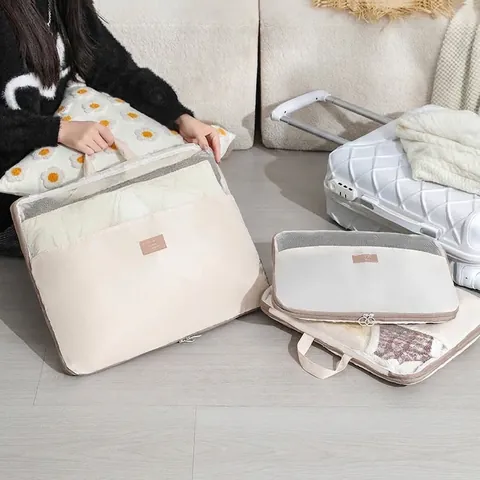 Large Capacity Compression Storage Bag For Quilt Clothes Travel Luggage Organizer Foldable Dustproof Moisture-Proof Polyester Mesh Organizer Bag