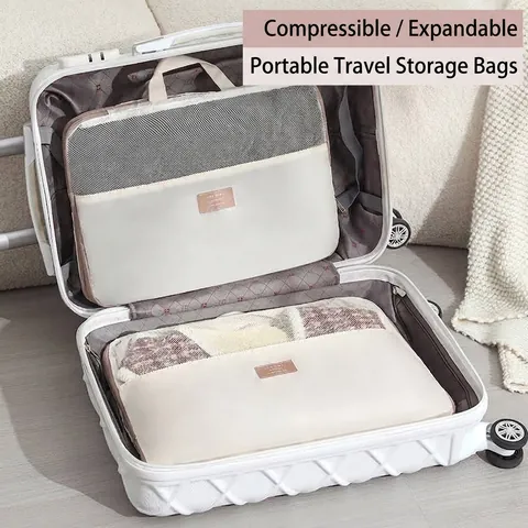 Large Capacity Compression Storage Bag For Quilt Clothes Travel Luggage Organizer Foldable Dustproof Moisture-Proof Polyester Mesh Organizer Bag