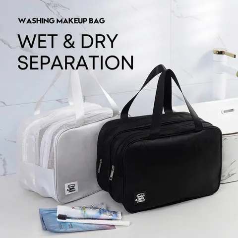 Beauty Case da Viaggio Portatile in Tessuto Oxford Impermeabile Separazione Secco Umido Grande Capacità Organizzatore Trucco per Uomo Donna