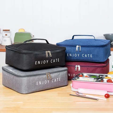 Oxford Cloth Insulated Lunch Bag Portable Rectangular Thermal Bento Bag Thickened Aluminum Foil Lunch Pouch For School Office Picnic