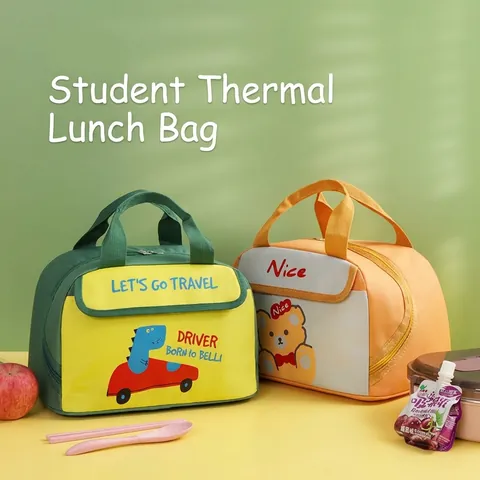 Cartoon Insulated Lunch Bag For Kids Students Office Thermal Bento Box Bag Waterproof Oxford Cloth Portable Meal Handbag For Picnic Travel