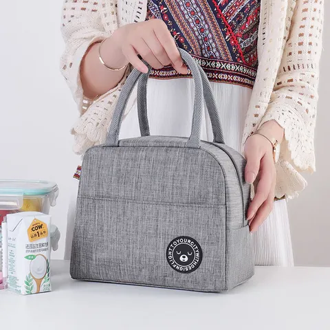 Bear Patch Insulated Lunch Bag Portable Waterproof Oxford Cloth Thermal Handbag For Office School Students Picnic Lunch Box Bag
