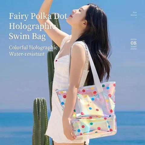 PVC Holografisch Strandtasche Wasserdicht Reise Kulturbeutel Organisator Große Kapazität Trocken Nass Trennung Schwimmen Handtasche