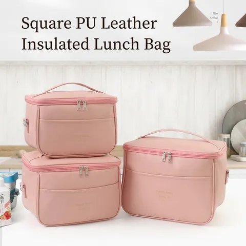 Insulated Lunch Bag Oxford Cloth PU Leather Waterproof Thermal Bento Box Bag Portable Tote Handbag For Office School Picnic
