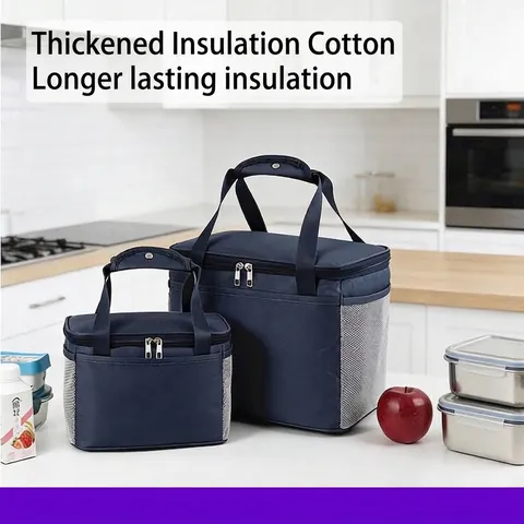 Insulated Lunch Bag Portable Oxford Cloth Thermal Bento Bag Waterproof Oil-Proof Handbag For Office School Picnic Large Small Navy Blue Coffee Black