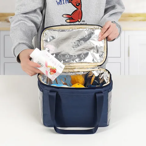 Insulated Lunch Bag Portable Oxford Cloth Thermal Bento Bag Waterproof Oil-Proof Handbag For Office School Picnic Large Small Navy Blue Coffee Black