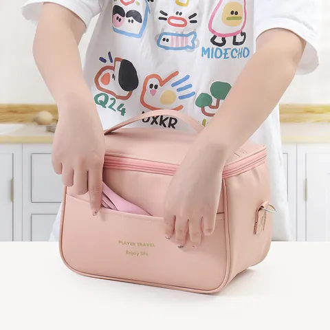 Insulated Lunch Bag Oxford Cloth PU Leather Waterproof Thermal Bento Box Bag Portable Tote Handbag For Office School Picnic