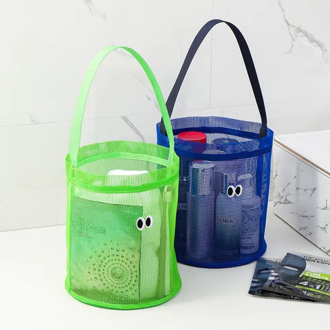 Polyester Mesh Bucket Bag With Cute Eyes Hollow Out Quick Dry Portable Shower Caddy For Beach Bathroom Travel Women Handbag
