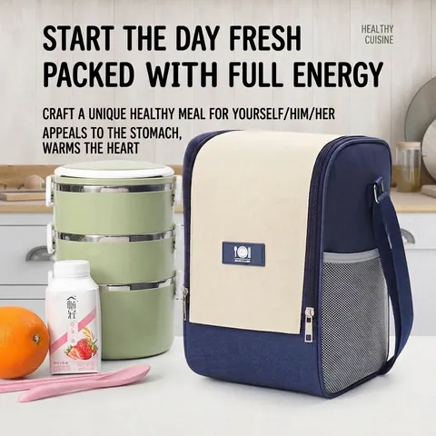 Insulated Lunch Bag Large Capacity Oxford Cloth Thermal Box Bag With Adjustable Shoulder Strap Double Zipper Picnic Cooler Bag For Travel Office Women Men
