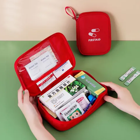 Borsa Porta Medicine di Primo Soccorso Portatile in Tessuto Oxford Organizzatore di Kit di Emergenza Multistrato per Casa Viaggio