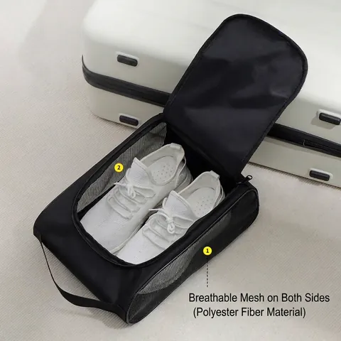 Portable Travel Shoe Storage Bag Oxford Cloth Breathable Mesh Handheld Large Capacity Waterproof Shoe Organizer Bag For Outdoor Gym Trip