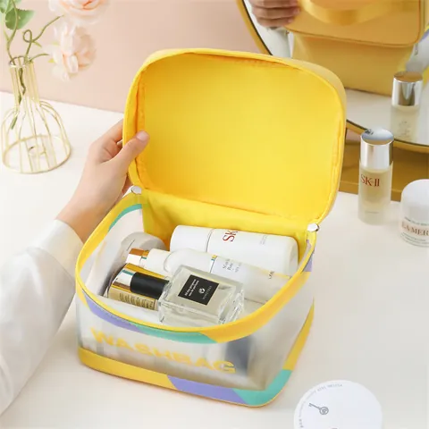 Doppelschicht Große Kapazität Reise Kosmetiktasche Wasserdicht Polyester Tragbar Toilettenartikel Organizer Handheld Makeup Lagerung