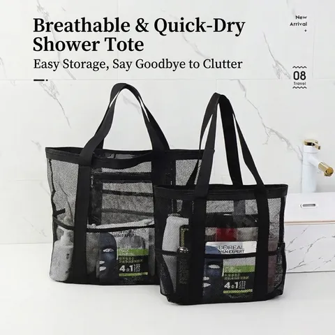 Mesh Shower Caddy Portable Bath Organizer Bag With Handle Quick Dry Toiletries Storage Bag For Bathroom Swimming Travel Beach