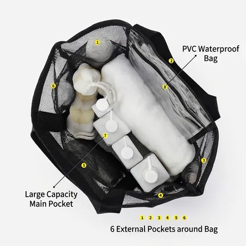 Mesh Shower Caddy Portable Bath Organizer Bag With Handle Quick Dry Toiletries Storage Bag For Bathroom Swimming Travel Beach
