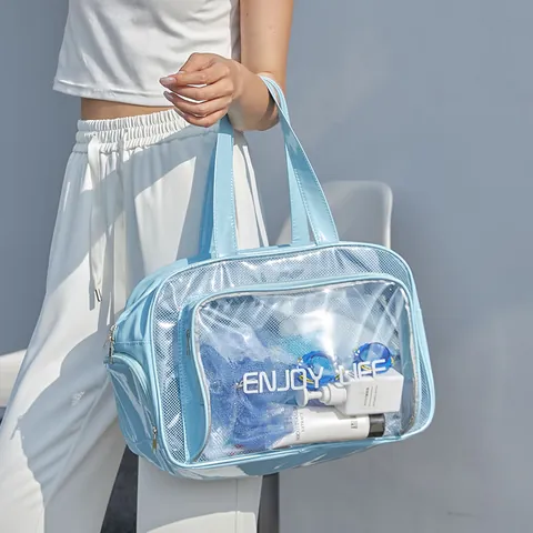 Beauty Case in PVC Trasparente Impermeabile Separazione Secco E Umido Organizzatore Trucchi Portatile Per Viaggi Nuoto Palestra Uomo Donna