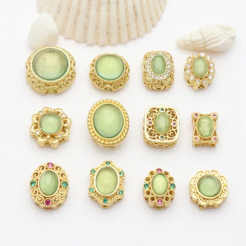Antique Gold Plated Copper Micro Pave Rhinestone Round Flower Spacer Beads Vintage DIY Bracelet Jewelry Making Material