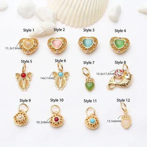 Vintage Copper Enamel DIY Jewelry Pendants Heart Butterfly Koi Fish Ancient Gold Rhinestone Artificial Pearl Charms For Handmade Bracelets Necklace Making