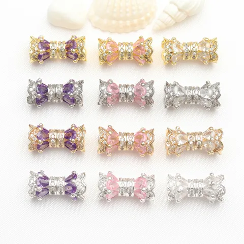 Copper Gold Silver Plated Zirconia Rotating Screw Buckle Waist Shape Pearl Clasp Double Layer Necklace Connector DIY Jewelry Finding