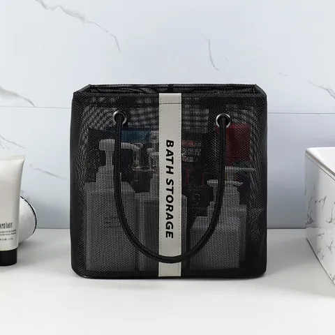 Portable Polyester Mesh Toiletry Bag Breathable Shower Caddy Tote Organizer With Handle For Bathroom Travel Wash Bag