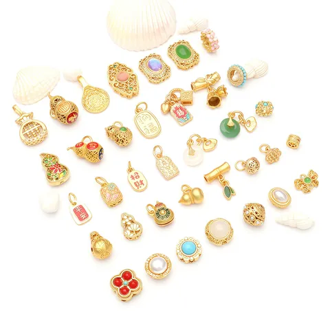 Ancient Gold Chinese Style DIY Jewelry Accessories Gourd Blessing Pendants Alloy Electroplated Charms For Bracelet Necklace Women Gift