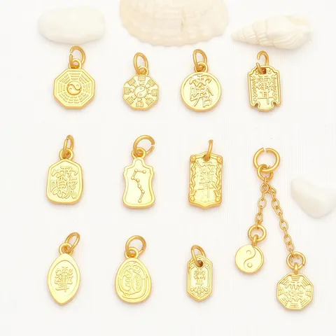 Gold Plated Alloy DIY Jewelry Pendants Bagua Tai Chi Charm Beads For Bracelet Necklace Making Traditional Chinese Style Accessory
