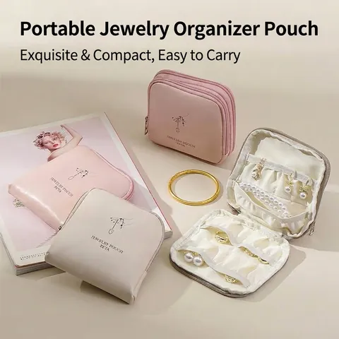 Portable PU Leather Jewelry Pouch Travel Storage Bag For Necklaces Earrings Rings Handheld Large Capacity Jewelry Organizer Beta