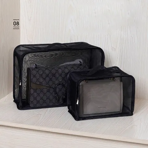 Nylon Mesh Handbag Storage Dust Bag Transparent Breathable Purse Protector Bag With Handle And Zipper For Closet Home Organizer