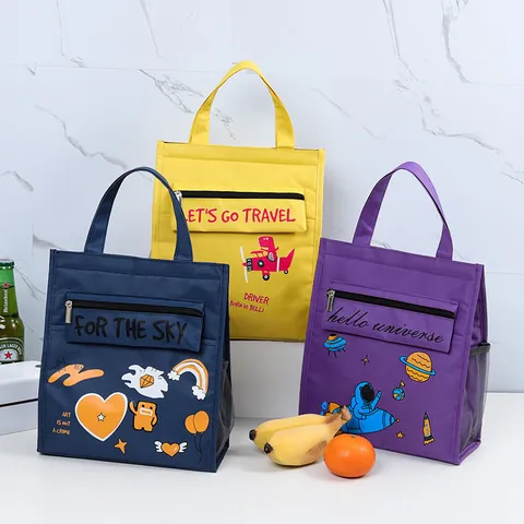 Portable Cartoon Insulated Lunch Bag Large Capacity Oxford Cloth Waterproof Bento Cooler Bag For Kids School Picnic Outdoor Travel