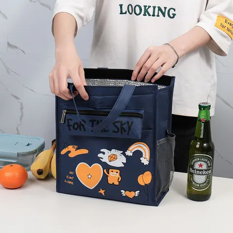 Portable Cartoon Insulated Lunch Bag Large Capacity Oxford Cloth Waterproof Bento Cooler Bag For Kids School Picnic Outdoor Travel
