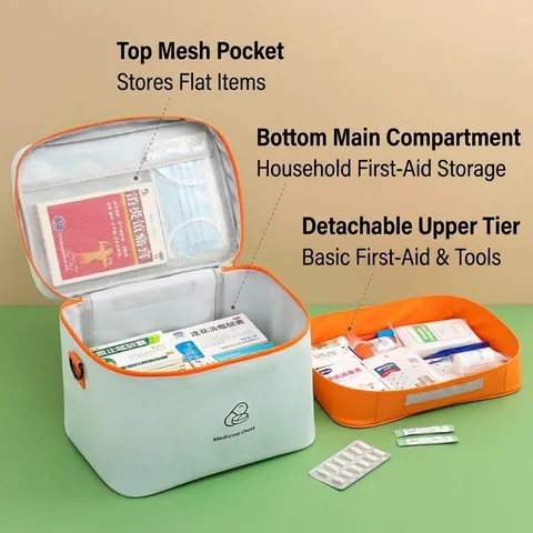 Double Layer Portable Oxford Cloth Medicine Chest Large Capacity Emergency First Aid Kit Household Travel Pill Storage Box