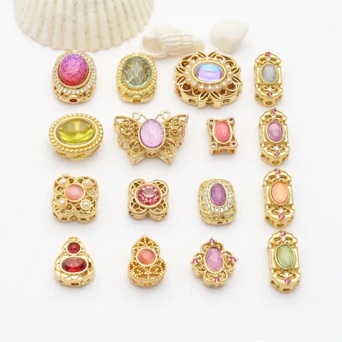 Perles d'Espacement en Cuivre Or Antique Avec Strass et Perle Artificielle pour Création de Bijoux DIY Accessoires Bracelet Femme