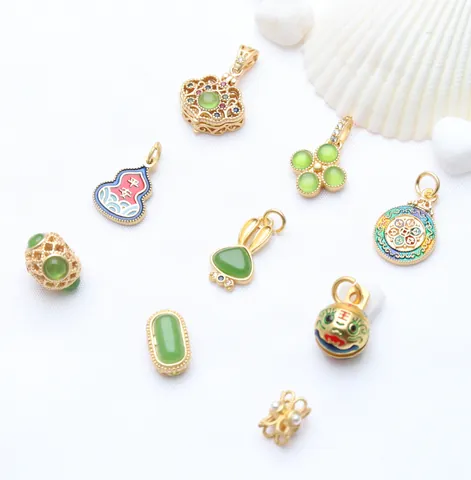 Handmade DIY Jewelry Accessories Copper Enamel Sand Gold Hulu Rabbit Clover Charms Auspicious Lucky Pendants For Bracelet Making