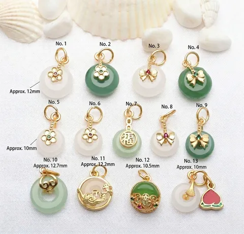 Accesorios de Colgante de Oro Arena Vintage con Hebilla Ping'an Incrustada en Jade Artificial para Hacer Joyas DIY Pulsera Collar