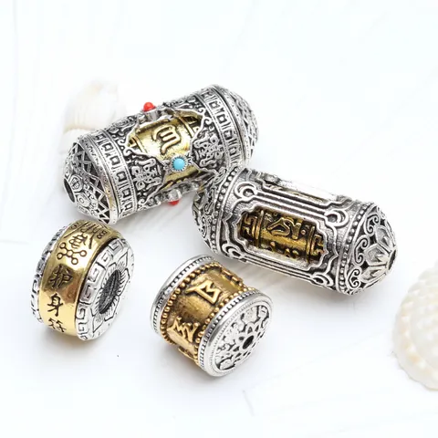 Tibetischer Silberstil Zweifarbiges Sechs-Silben-Mantra Distanzperlen DIY Buddhistisches Armband Kupfer Fassperlen Schmuckzubehör
