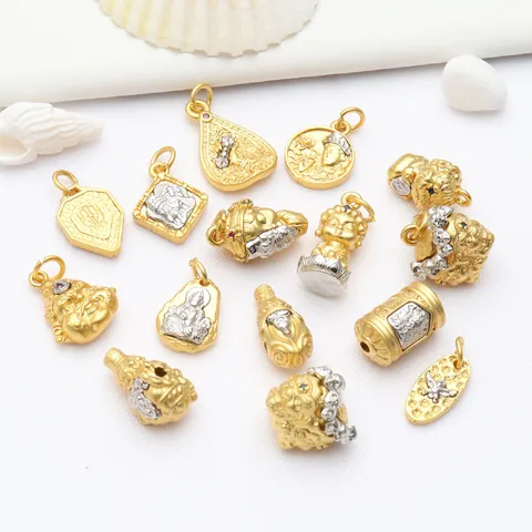 Ancient Gold Buddha Charms Copper Buddhist Figure Pendants For DIY Jewelry Making Handicraft Religious Jewelry Findings