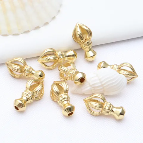 18K Gold Plated Copper Vajra Pestle Charm Pendant For DIY Jewelry Making Traditional Religious Bracelet Beads Findings