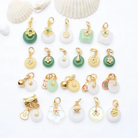 Ancient Gold Color Preserving Safety Buckle Chalcedony Pendant Lucky Bell Gourd DIY Jewelry Accessories For Necklace Bracelet Making