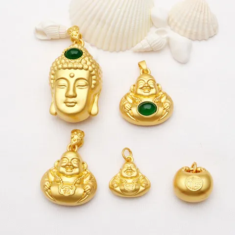 Retro Colgante de Buda de Oro Antiguo Galvanizado para Creación de Joyas DIY Accesorio de Collar Con Incrustación de Resina de Jade Verde Artificial