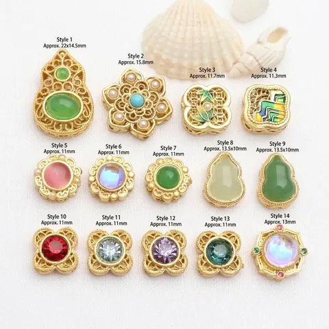Perles d'Espacement en Cuivre Plaquées Or Vintage Chinoises Avec Perle Artificielle Strass Incrusté DIY Creux Calebasse Fleur Accessoires Bijoux