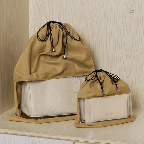 Transparent Window Velvet Drawstring Dust Bag For Luxury Handbags Shoes Storage Bag Moisture Proof Organizer Bag