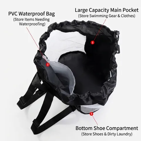 Mochila Deportiva de Gran Capacidad Con Cordón Bolsa de Gimnasio de Malla Transpirable Con Compartimento Independiente para Zapatos Natación Playa Fitness
