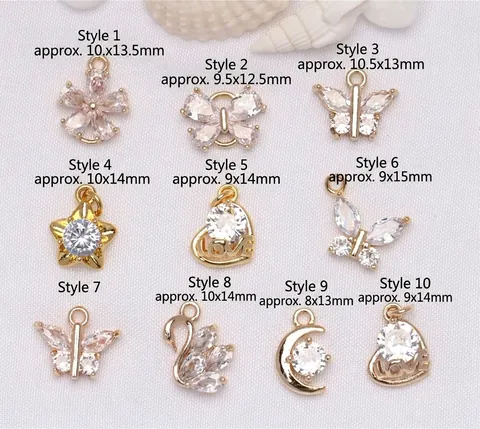 DIY 14K Gold Plated Copper Zirconia Charms Butterfly Heart Star Moon Swan Plum Blossom Pendants For Necklace Bracelet Earring Making Jewelry Accessories