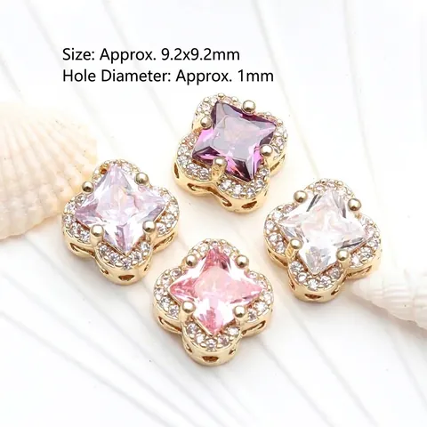 14K Gold Filled Micro Pave Zirconia Clover Spacer Beads DIY Jewelry Findings Accessories For Necklace Bracelet Making Women