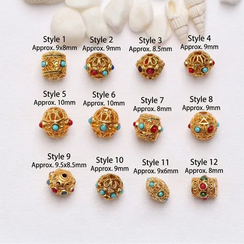 Cuentas Espaciadoras de Cobre Chapado en Oro Estilo Nepal Vintage Con Strass Para Fabricación de Joyas Patrón Étnico