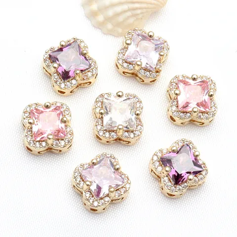 14K Gold Filled Micro Pave Zirconia Clover Spacer Beads DIY Jewelry Findings Accessories For Necklace Bracelet Making Women