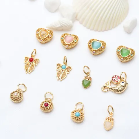Vintage Copper Enamel DIY Jewelry Pendants Heart Butterfly Koi Fish Ancient Gold Rhinestone Artificial Pearl Charms For Handmade Bracelets Necklace Making