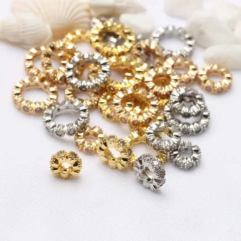 14K Επιχρυσωμένες Ζιρκόνια Χάντρες Με Μεγάλη Τρύπα Μικρο-Ένθετες Στρογγυλές Χάντρες για Χειροποίητα Κοσμήματα Βραχιόλια Κολιέ