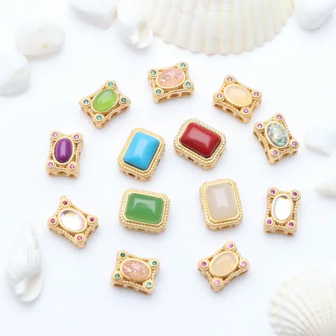 Antik Gold Stil Kupferperlen Vintage DIY Schmuckherstellung Lose Perlen Mit Eingelegten Strasssteinen Retro Schmuckzubehör