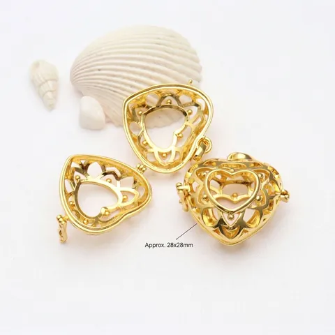 18K Gold Plated Copper Hollow Heart Wing Aromatherapy Pendant Essential Oil Locket For DIY Necklace Jewelry Making For Women