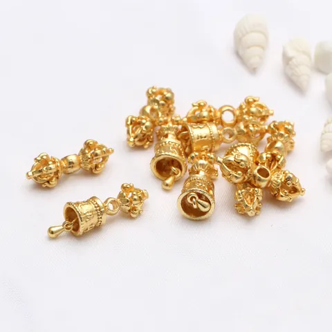 Ancient Gold Style 18K Gold Plated Vajra Pestle Bell DIY Jewelry Charms For Buddhist Beads Bracelet Necklace Making Accessories